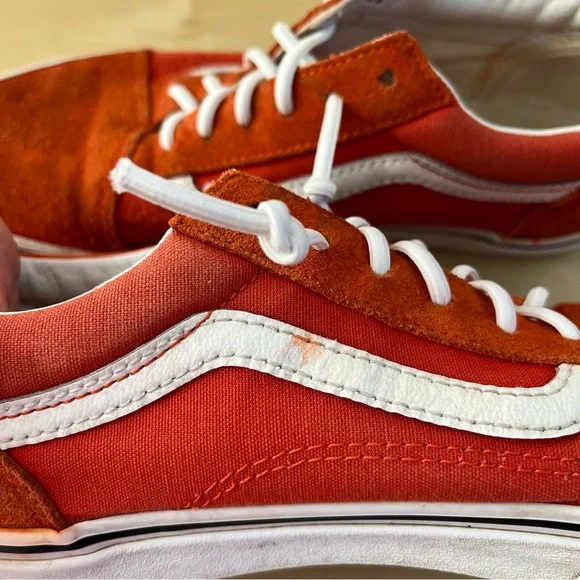 Vans Unisex Orange and White Suede Sneakers - Picture 8 of 13